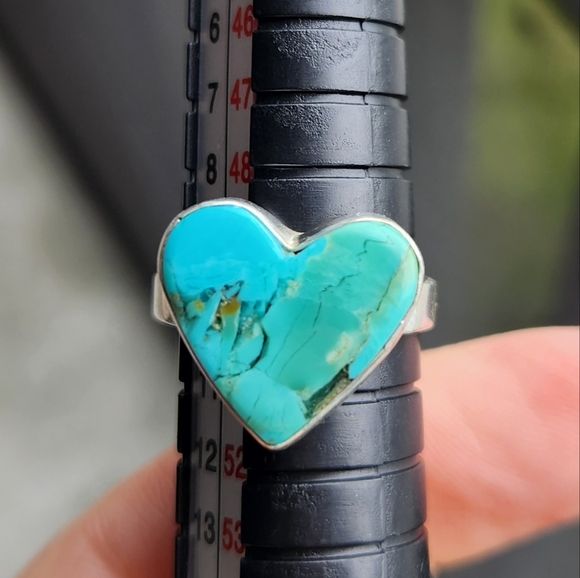 Handmade Sterling Silver 925 Kingman Turquoise Heart Ring Size 6 - Picture 8 of 9